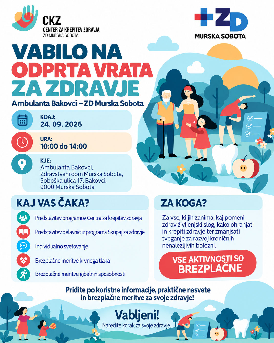 Plakat za dogodek odprtih vrat za zdravje v Bakovcih